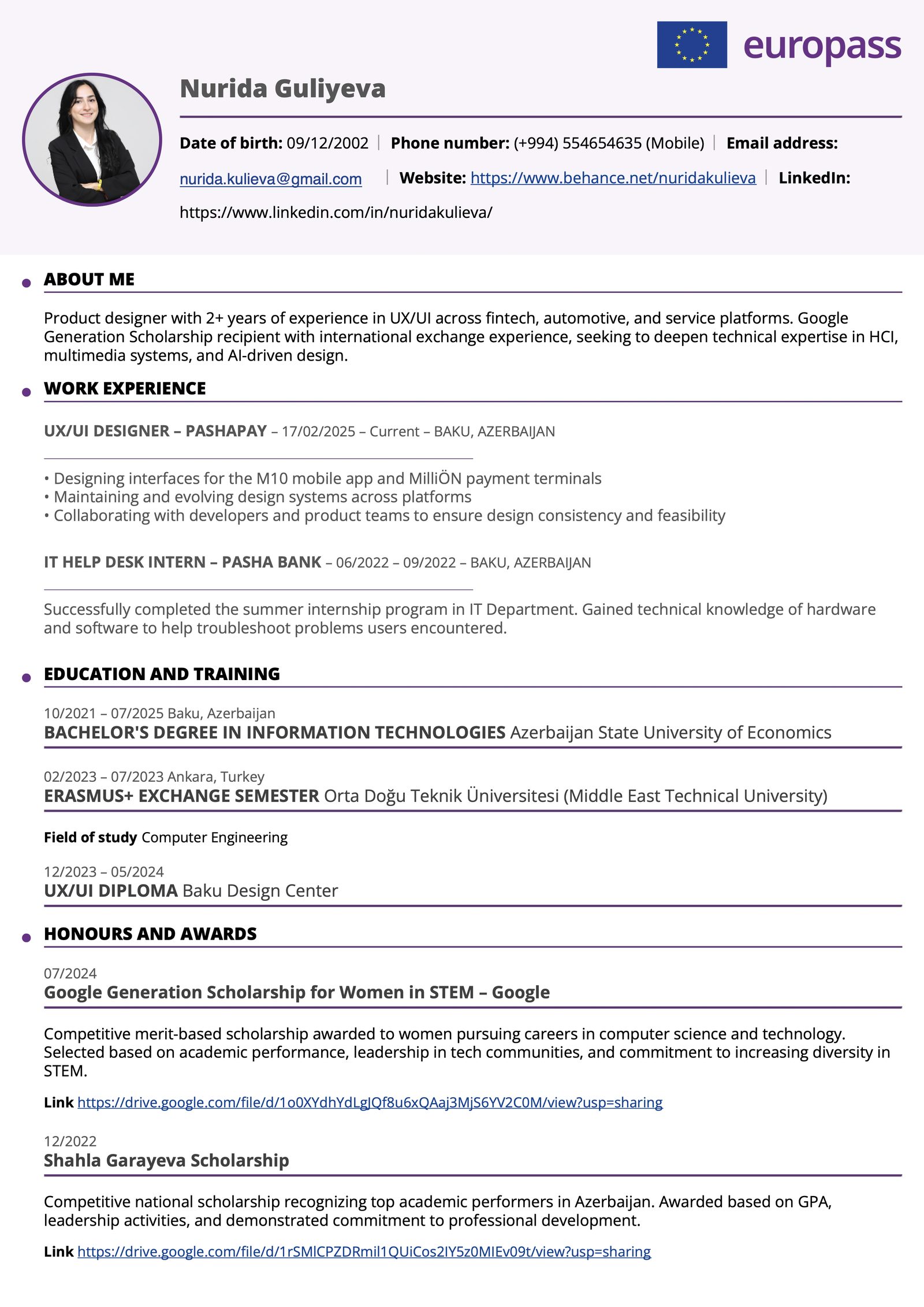 Nurida Guliyeva CV — page 1